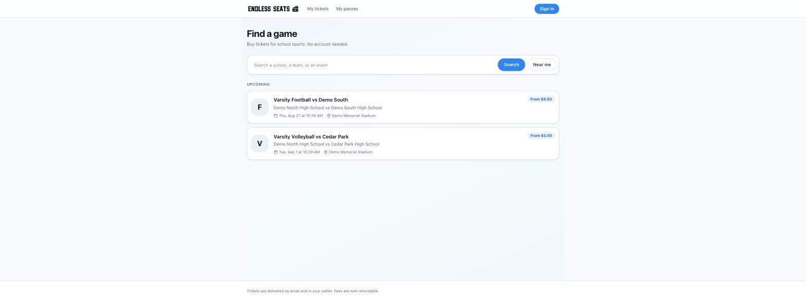 Endless Seats on the web: find a game